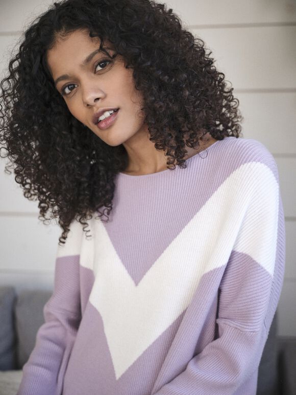 Chevron Slash Neck Jumper, Lilac, large
