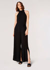 Halter Neck Split Leg Jumpsuit, Black, large