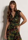 Tropical Leaf Smocked Maxi Dress, Black, large