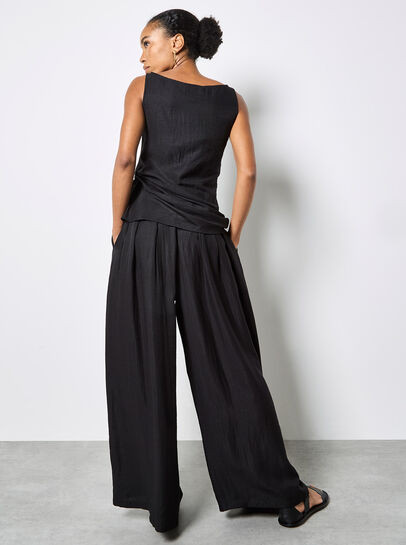 Textured Twill Wide-Leg Trousers