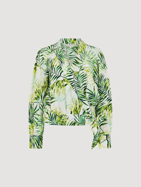 Soft Twill Tropical Wrap Top, Cream, large