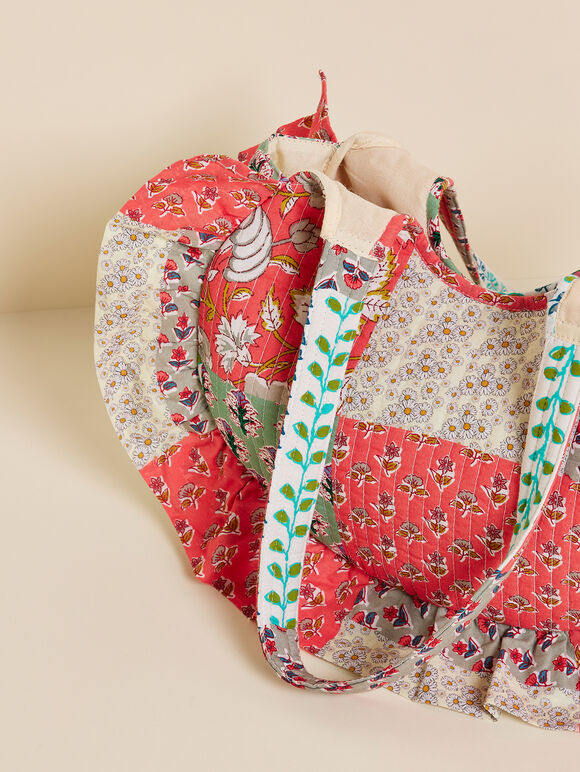 Patchwork Frill Fabric Bag, Assorted, large