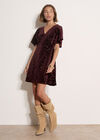 Silver Foil Star Velvet Mini Dress, Burgundy, large