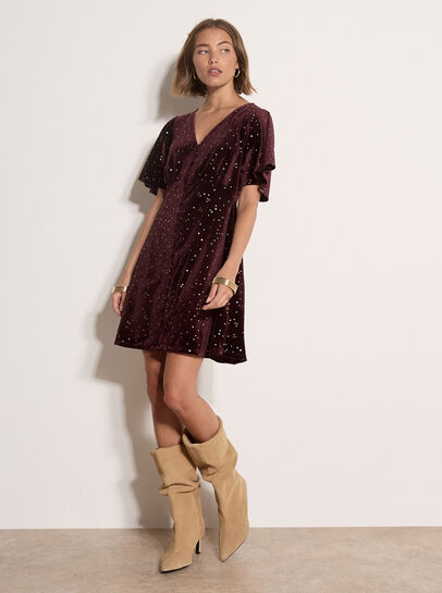 Silver Foil Star Velvet Mini Dress
