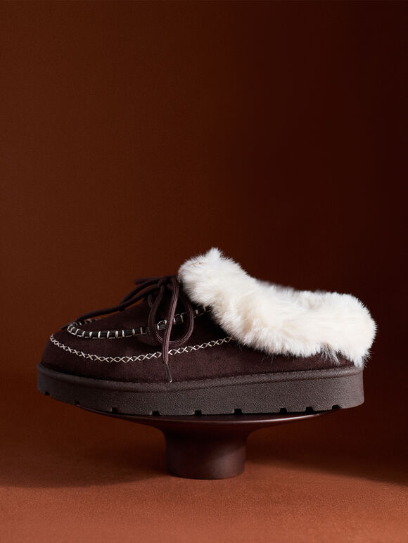 Sherpa-Lined Slip-On Moccasins, Brown, large