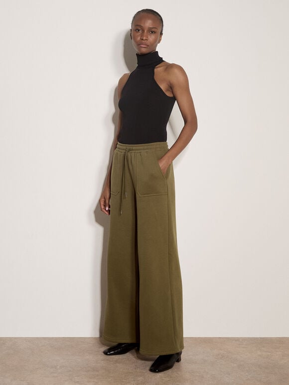Wide-Leg Jersey Joggers, Khaki, large