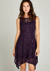 Sequin Lace Hanky Hem Skater Dress, Purple, large