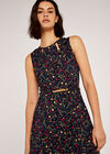 Ditsy Midi Cut Out Nk Belted Dress, Navy, large