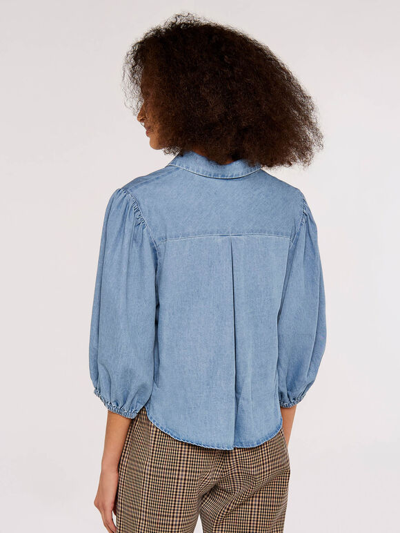 Denim Cropped Shirt, Blue, large