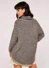 High Neck Stripe Jumper, Grey, large