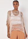 Open Knit Cotton Blend Poncho, Stone, large