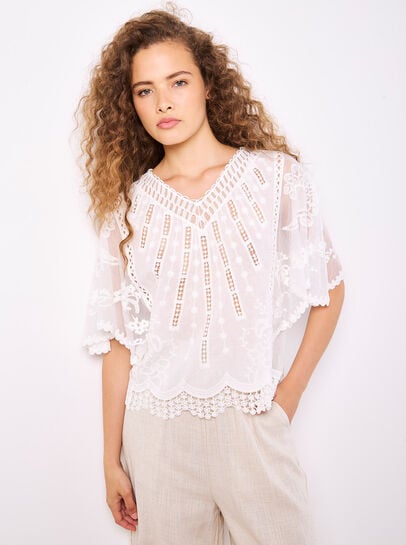 Embroidered Cotton Mesh Top