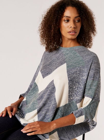 Batwing Geometric Jersey Top