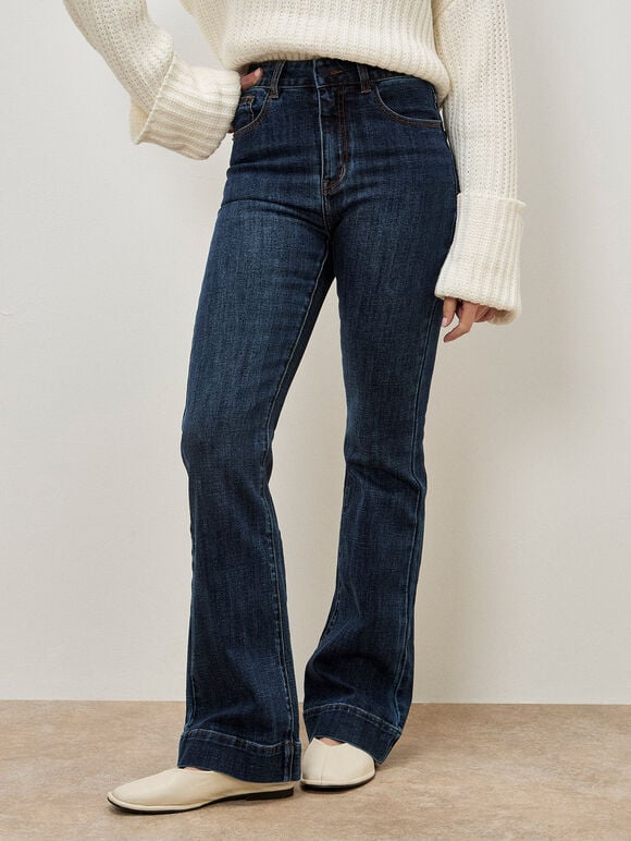 Lena Fit And Flare High Waist Jeans, Navy, large