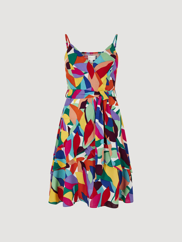 Colour Block Leaf Mini Dress, Red, large