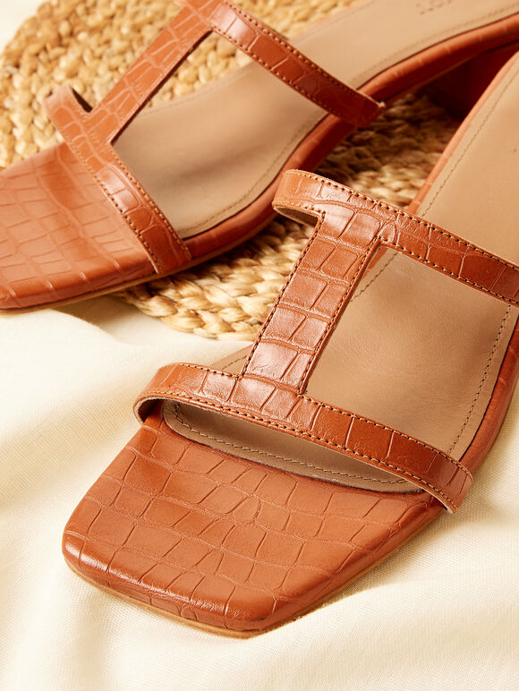 Mule-Sandalen mit quadratischer Zehenpartie, braun, groß
