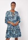 Scarf Print Tiered Mini Dress, Blue, large