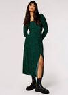 Ruched Milkmaid Midi Dress, Green, large
