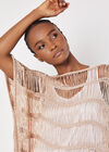 Open Knit Cotton Blend Poncho, Stone, large