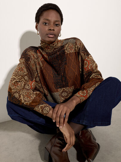 Patchwork Tapestry Roll Neck Top