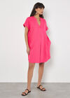 Linen Blend Relaxed Mini Dress, Fuchsia, large