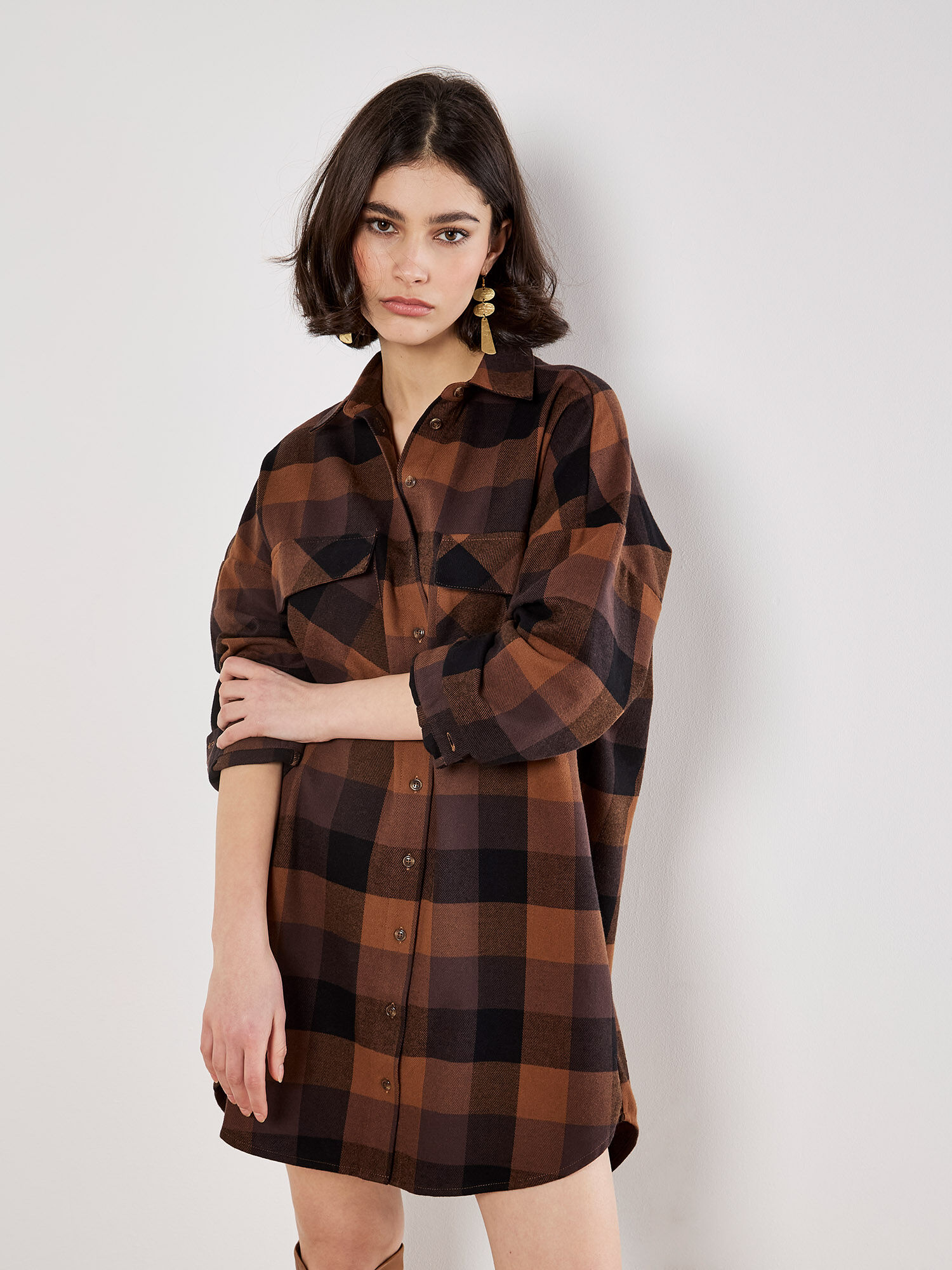 Oversized Check Shirt Mini Dress | Apricot Clothing