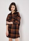 Oversized Check Shirt Mini Dress, Brown, large