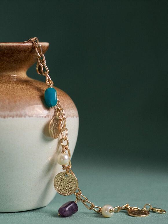 Multicharm Bracelet, Gold, large