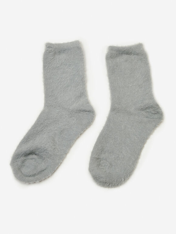 Chaussettes unies douces et floues, gris, grand
