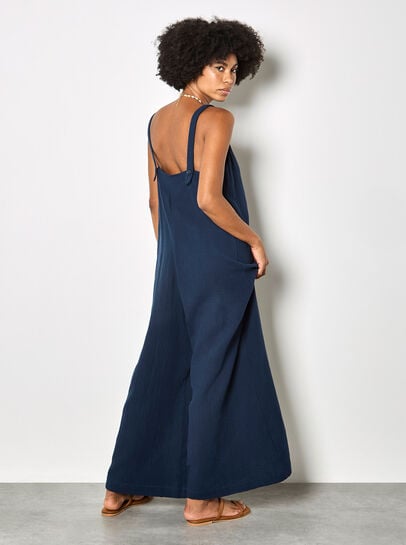 Wide-Leg Textured Cotton Jumpsuit