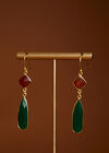 Gold Tone Stone Drop Earrings, Green, large