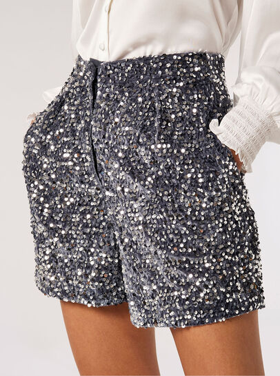 Velvet Sequin Embellished Shorts