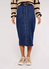 Denim Button Down Midi Skirt, Blue, large