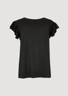 Soft Slub Ruffle Sleeve T-Shirt, Black, large