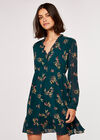 Floral Ruffle Mini Dress, Green, large