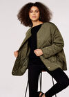 Collarless Quilted Jacket, Khaki, large