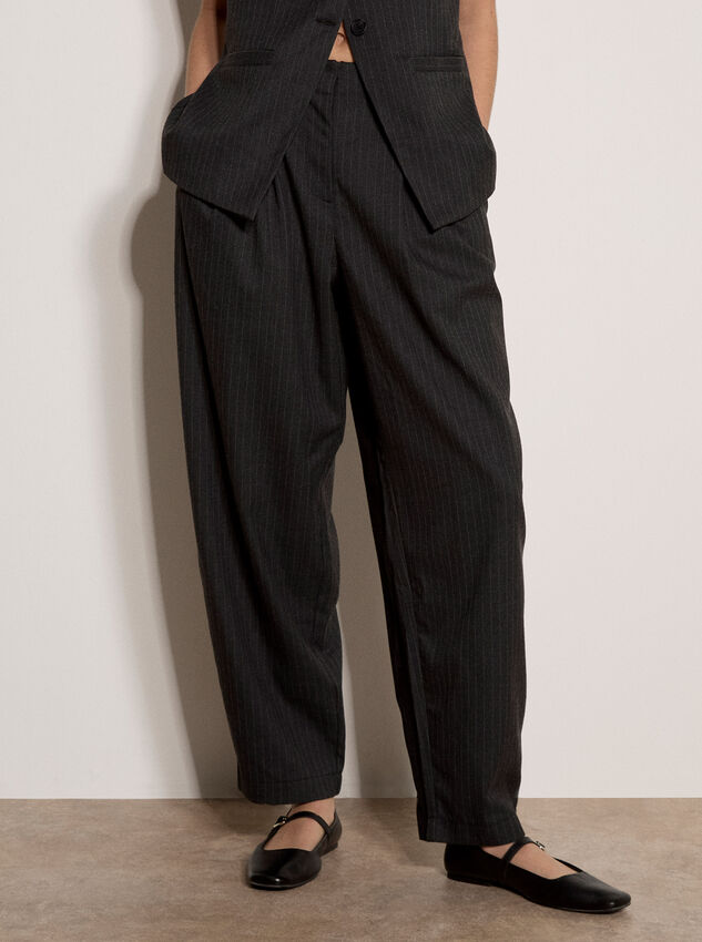 Pinstripe Wide-Leg Balloon Trousers, Dark Grey/Charcoal, large