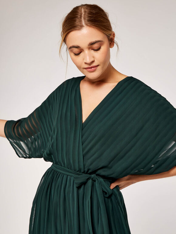 Self Stripe Ruffle Dress, Green, large