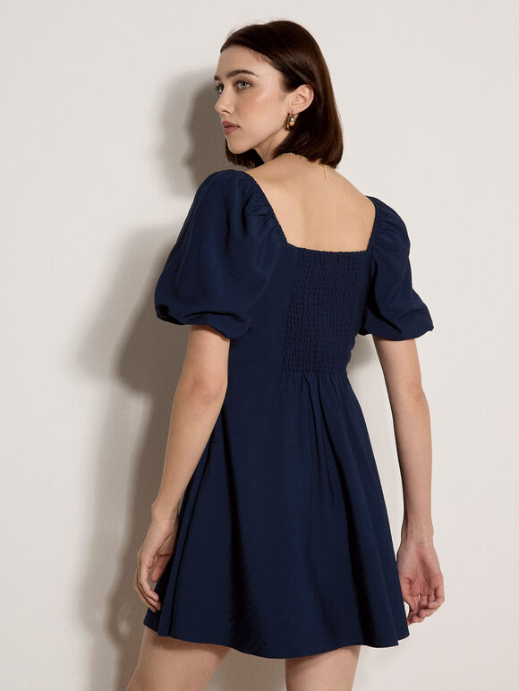 Fit And Flare Smocked Mini Dress
, Navy, large