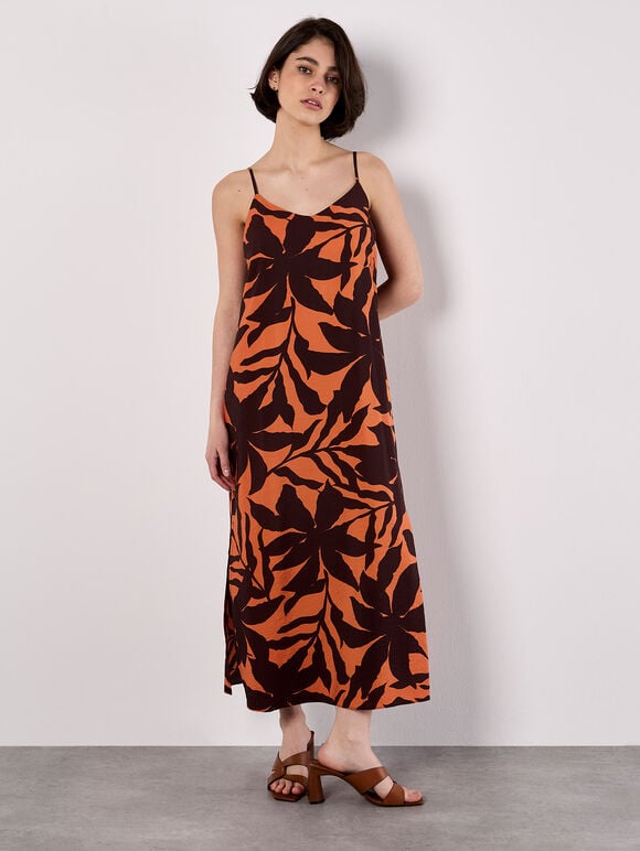 Floral Silhouette Cami Midi Dress, Orange, large
