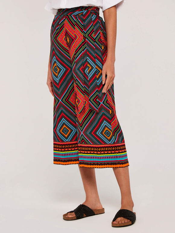 Border Print Culottes, Red, large