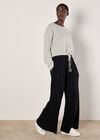 Cropped Boucle Knit Drawstring Jumper, Grey, large