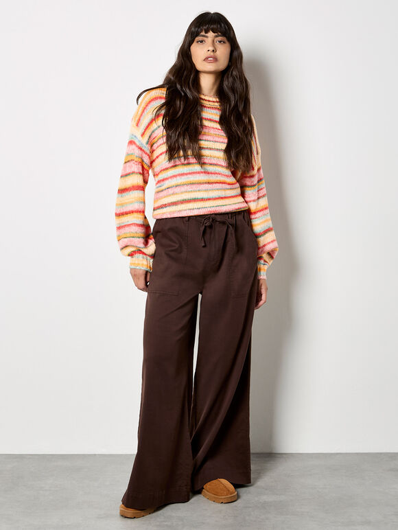 Multicoloured Stripe Soft Jumper, Red, large
