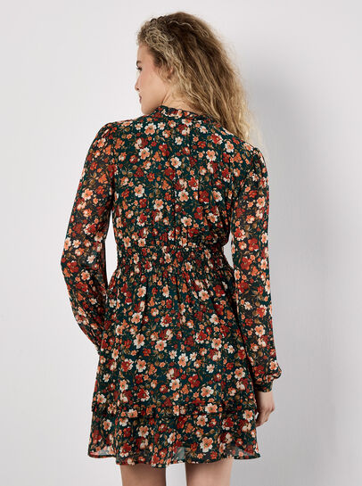 Floral Ruffle Chiffon Mini Dress