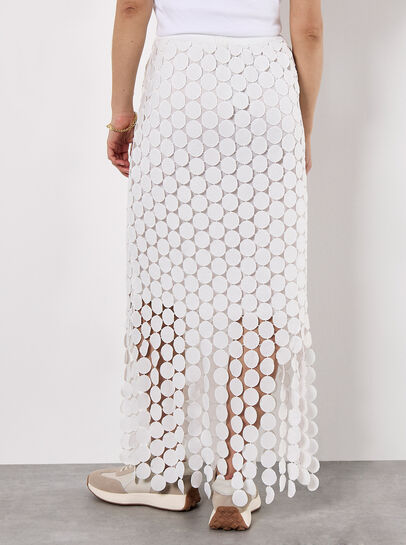 Guipure Circle Lace Fringe Maxi Skirt