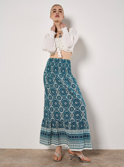 Batik Print Smocked Maxi Skirt