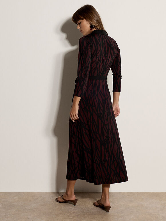 Abstract Print Wrap Maxi Dress, Burgundy, large