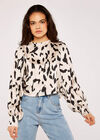 Cow Print Satin Top, Stone, large