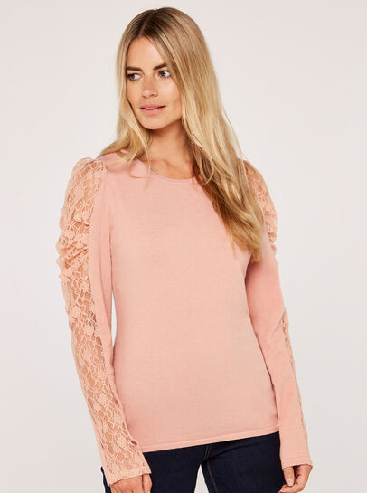 Ruche Lace Sleeve Soft Touch Jumper