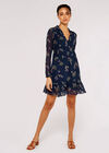 Floral Ruffle Mini Dress, Navy, large